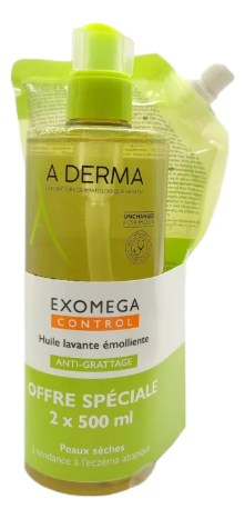 ADERMA EXOMEGA CONTROL Huile lavante émolliente anti-grattage   Fl/500ml+Eco-recharge/500ml